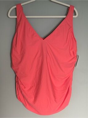 Lands’ End Women’s V-Neck Tankini Swim Top | NWT | Size 22W | Coral Pink